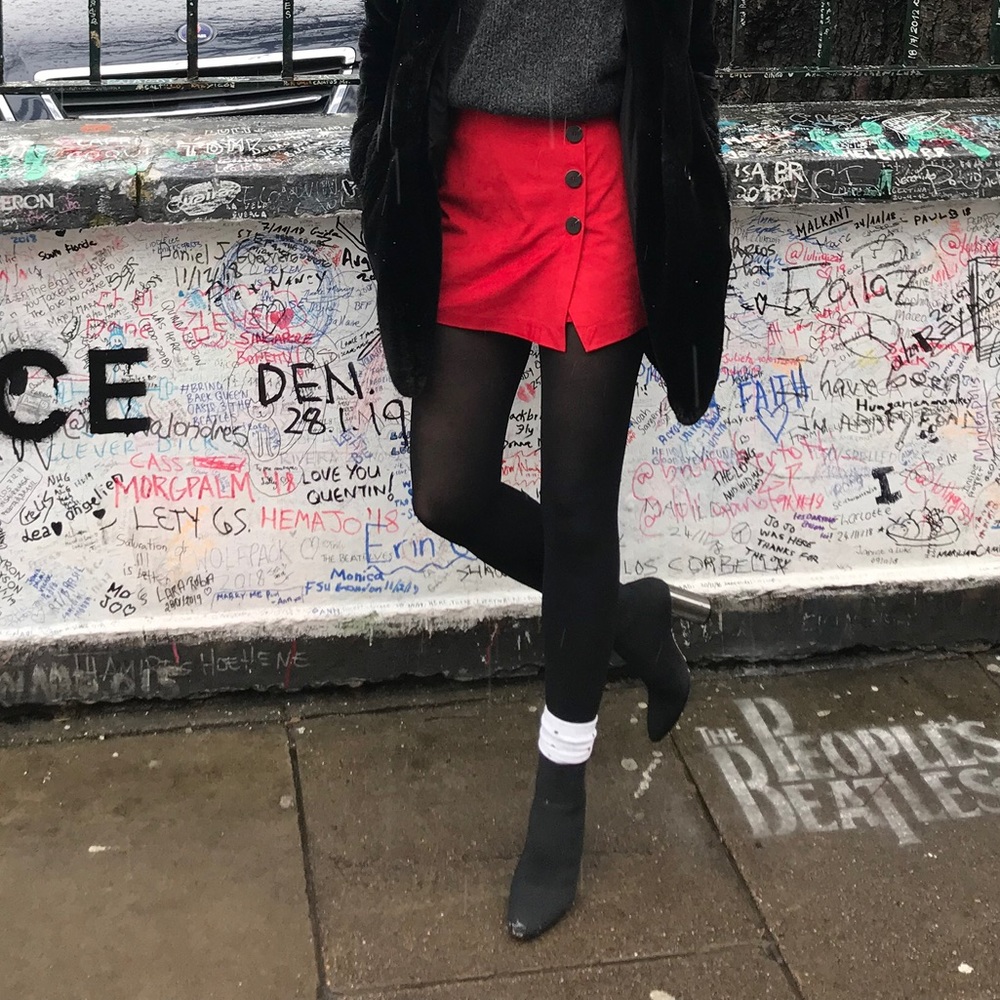 Red suede Zara Skort Skirt front shorts back